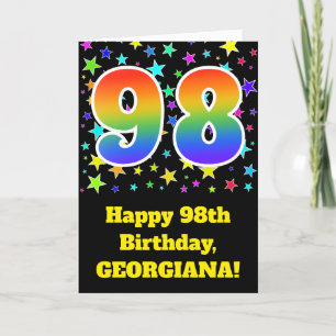 Carte Étoiles colorées + Motif arc-en-ciel "98" Annivers