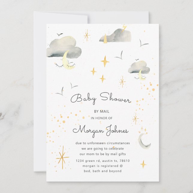 Carte étoiles de lune souriantes Baby shower par courrie (Devant)
