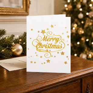 Carte Étoiles de Noël Personnalisées Élégantes en Or