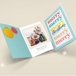 Carte Étoiles d'or moderne Bleu boules de Noël Une photo