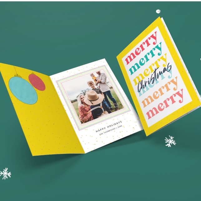 Carte Étoiles d'or moderne Boules de Noël Jaunes Une pho (Créateur téléchargé)