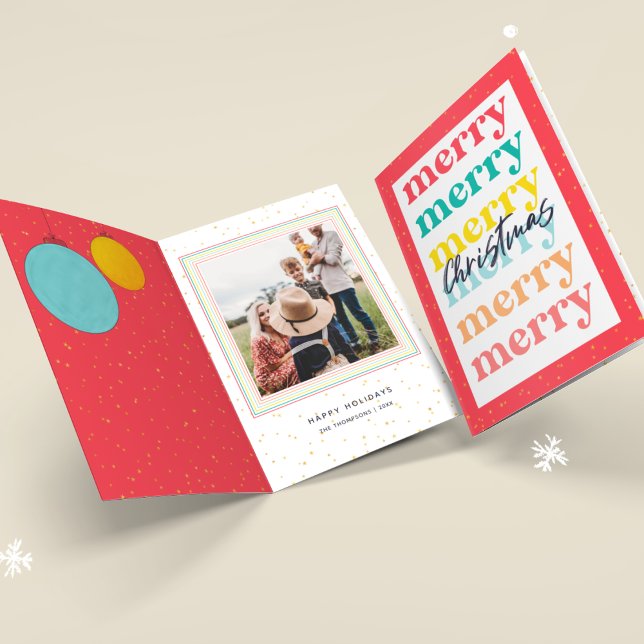 Carte Étoiles d'or moderne Boules de Noël rouges Une pho (Créateur téléchargé)