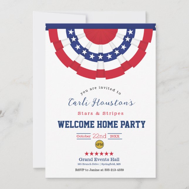 Carte Étoiles et rayures Bienvenue Accueil Fête Invitati (Devant)