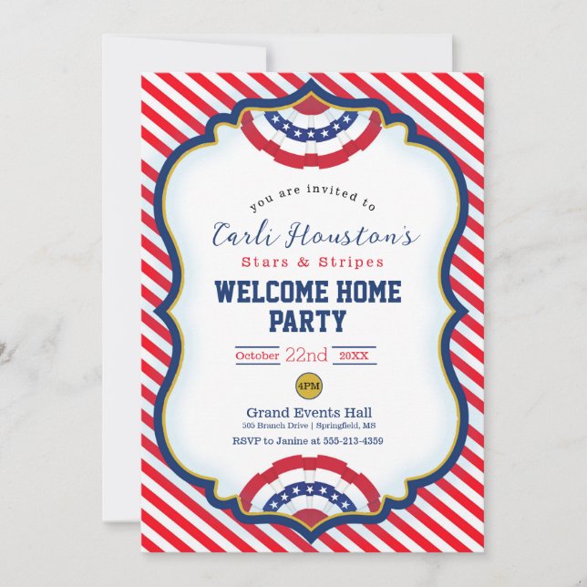 Carte Étoiles et rayures Bienvenue Accueil Fête Invitati (Devant)