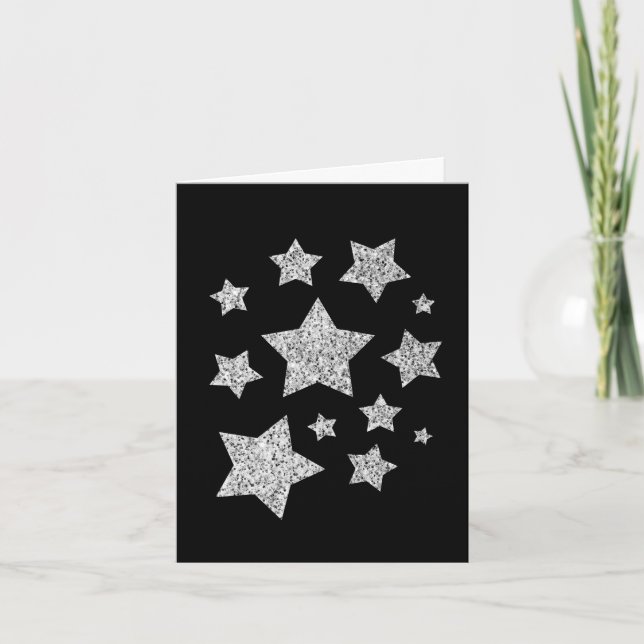 Carte Étoiles étincelantes Noël argent sur noir (Devant)