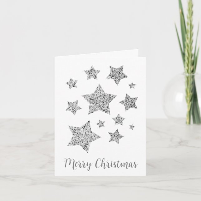 Carte Étoiles étincelantes Noël Fête gris argent (Devant)
