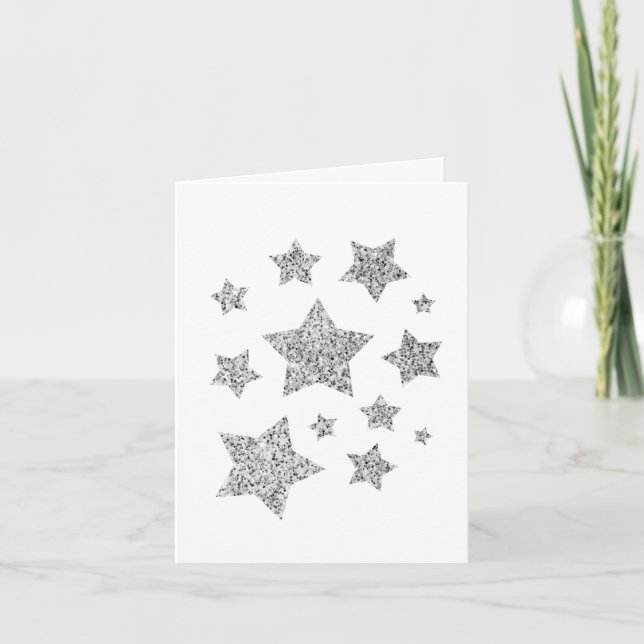 Carte Étoiles étincelantes Noël Fête gris argent (Devant)