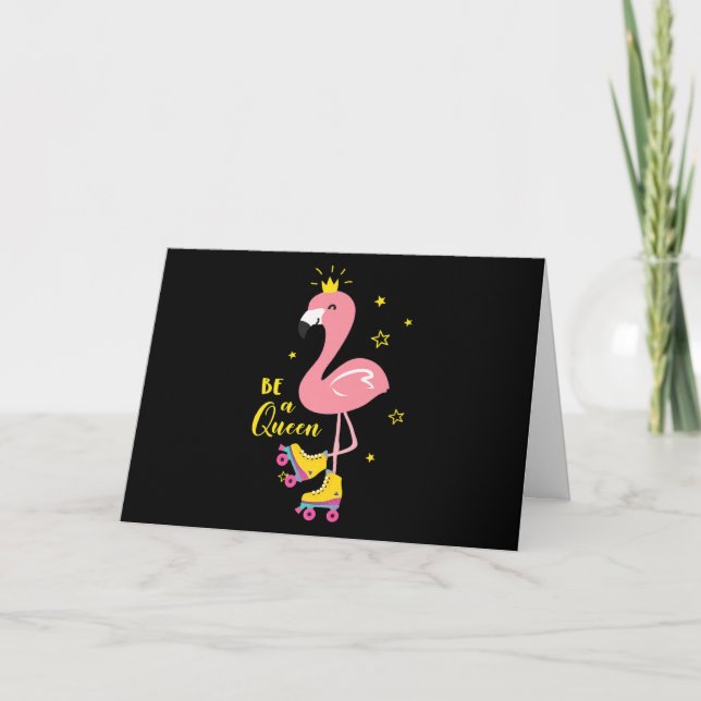 Carte Être une Reine Flamingo Rose Skate Roller Femmes F (Devant)