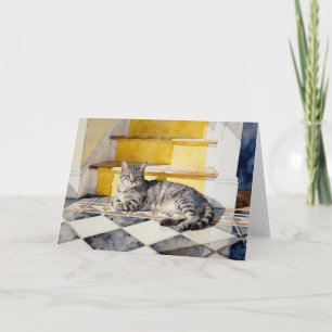 Carte Étude de chat tigré gris A à l'aquarelle