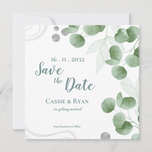 Carte Eucalyptus Feuilles mariage Sauvez la date (Devant)