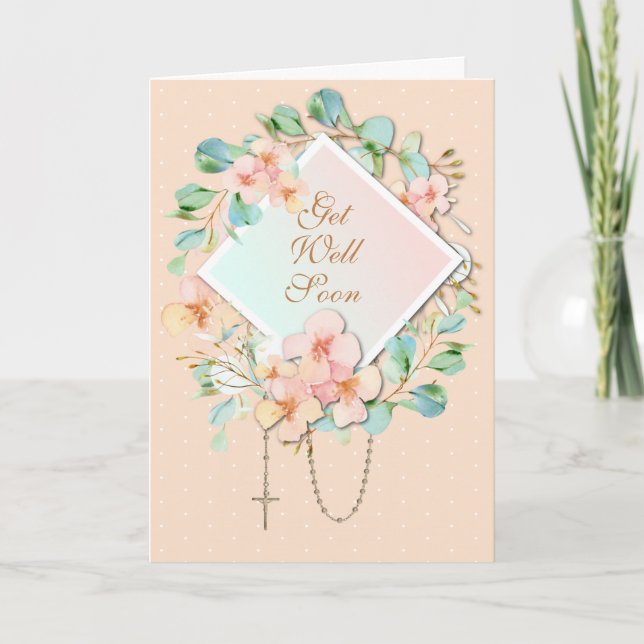 Carte Eucalyptus Rosaire Religieux Vierge Marie Écriture (Devant)