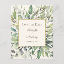 Carte Eucalyptus rustique Aquarelle Enregistrer la date