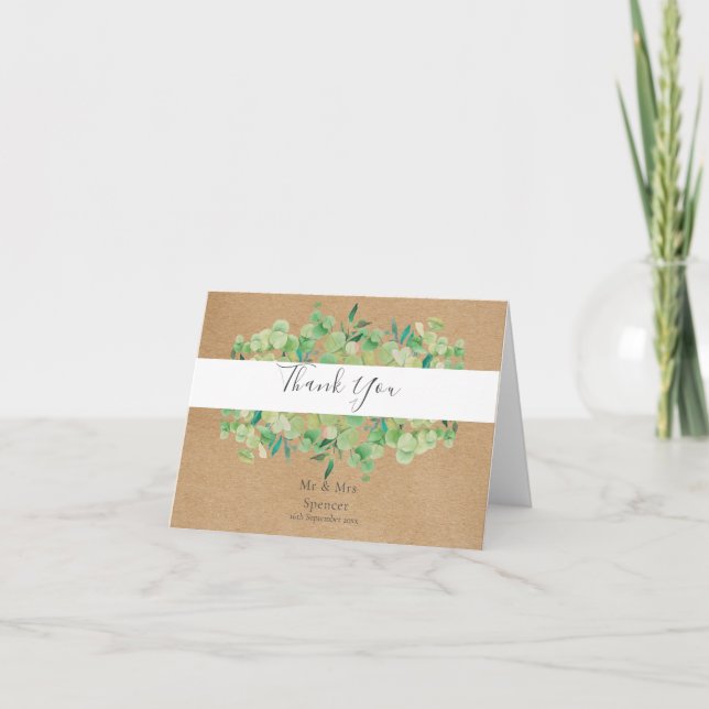Carte Eucalyptus rustique Merci Mariage (Devant)
