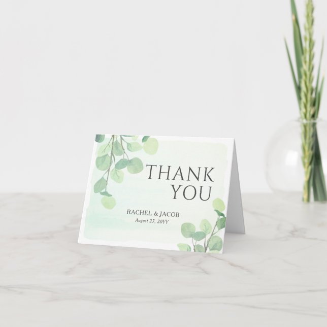 Carte Eucalyptus Verdure Aquarelle Mariage Merci (Devant)