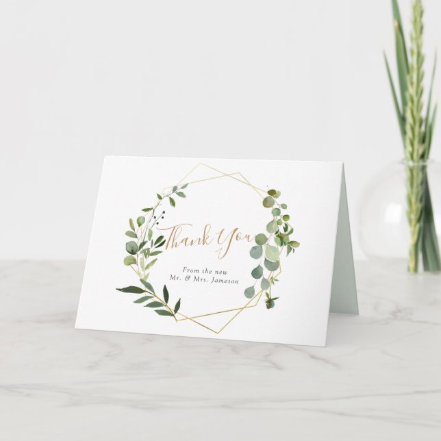Carte Eucalyptus Verdure or Merci de cadre géométrique O (Devant)