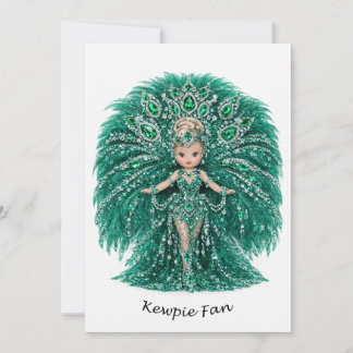 Carte éventail Kewpie à plumes d'émeraude