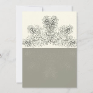 Carte Éventail plumes de paon noir blanc vierge