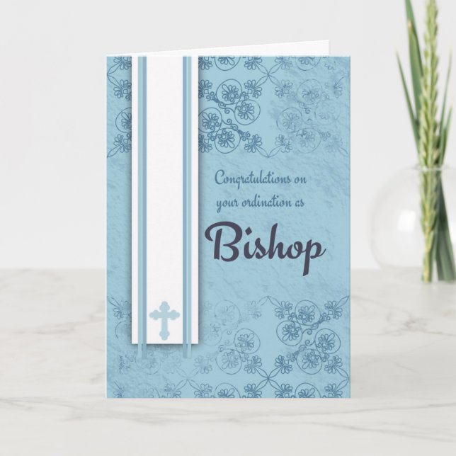 Carte Évêque Ordination In Blue de félicitations (Devant)
