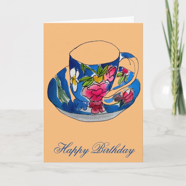 Carte Exemple d'aquarelle d'anniversaire pour les Tea vi (Devant)