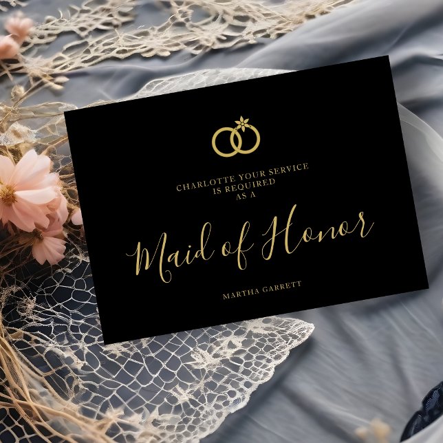 Carte Exquisite Wedding Rings Maid of Honor Luxury  (Exquisite Wedding Rings Maid of Honor Luxury Wedding in Black Background Proposal Card.)