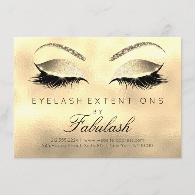 Carte Extension Beauté Lashes Salon Après-soin Gold Glas (Devant)
