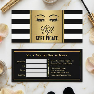 Carte Eyelashes certificat cadeau maquillage Gold B&W St