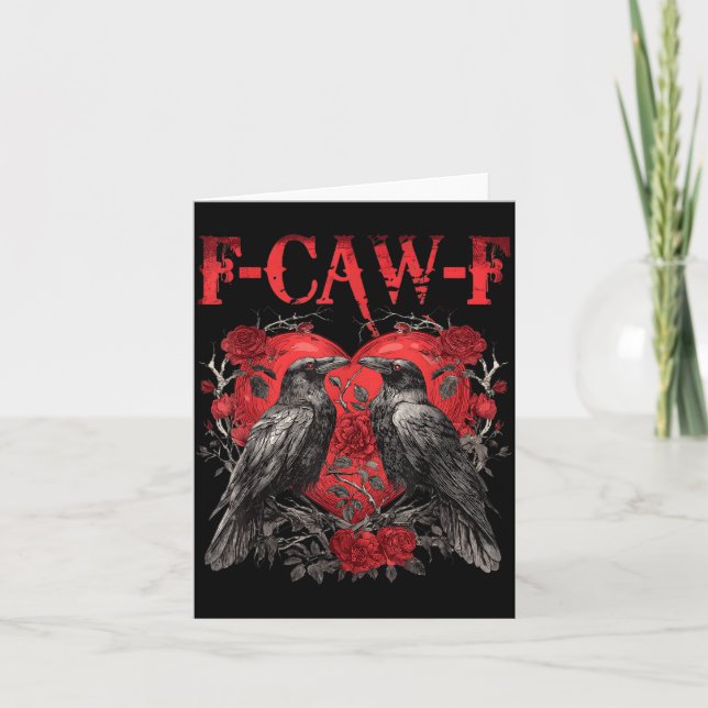 Carte F-caw-f Black Crow Black Bird Roses Heart Funny Va (Devant)