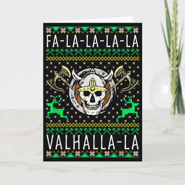Carte Fa-la-la-la Valhalla-la Viking God Ugly Christmas  (Devant)