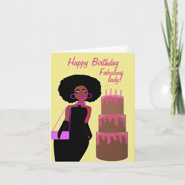 Carte Fabuleux Anniversaire Africain-Américain Lady Pink (Devant)