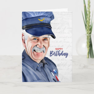 Carte Facteur caucasien masculin Fête d'anniversaire