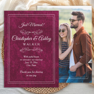 Carte Faire annonce de mariage photo en velours bordeaux