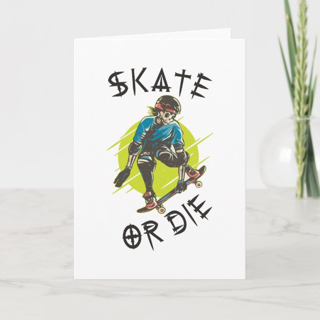Carte Faire du skate ou mourir Skeleton Skateboarder (Devant)