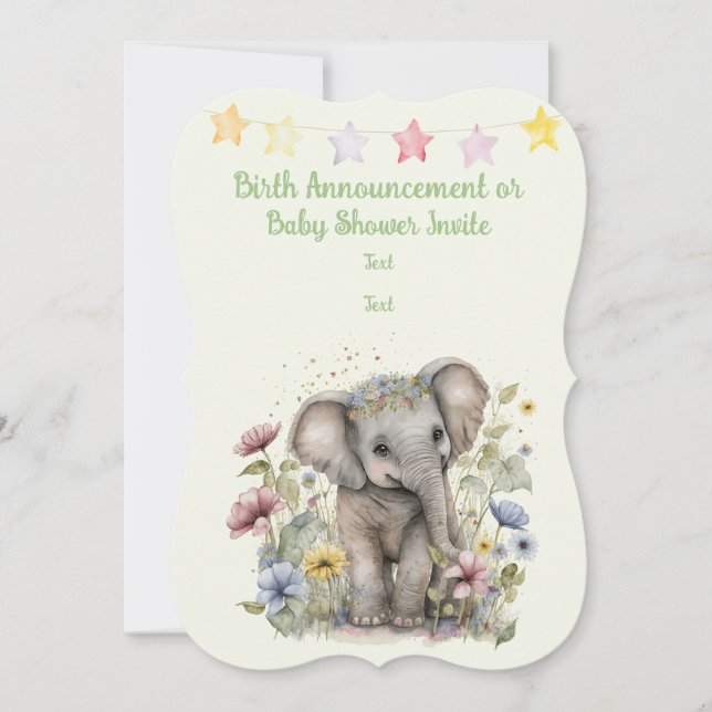 Carte Faire-part Aquarelle Elephant Baby (Devant)