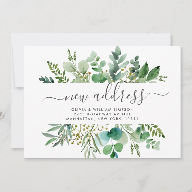 Carte Faire-part de déplacement Eucalyptus Aquarel (Devant)