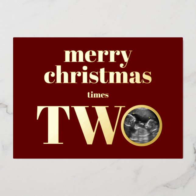 Carte Faire-part de grossesse de Noël Twin Gold (Recto)