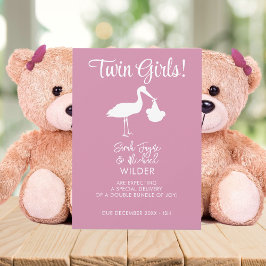 Carte Faire-part de grossesse Twin Girls Pink Stor