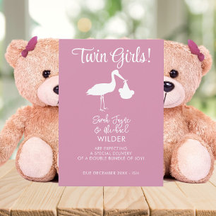 Carte Faire-part de grossesse Twin Girls Pink Stor