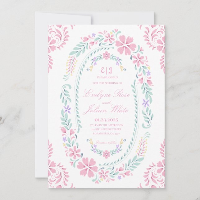 Carte Faire-part de mariage à cadre floral Pastel (Devant)
