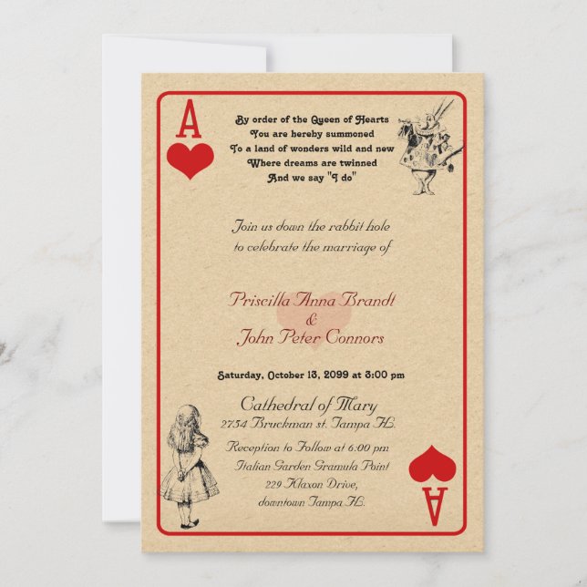 Carte faire-part de mariage "Alice au pays des mer (Devant)
