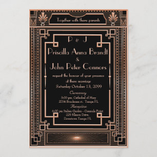 carte Faire-part de mariage,Art Déco, noir, or ros