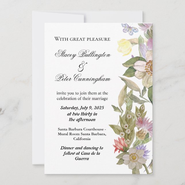 Carte faire-part de mariage - avec motif fleur sau (Devant)