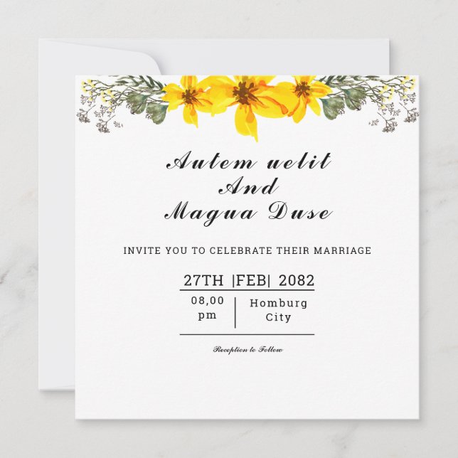 Carte faire-part de mariage Beau Carré Floral (Devant)
