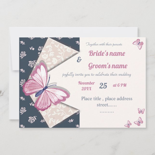 carte faire-part de mariage bleu marine (Devant)