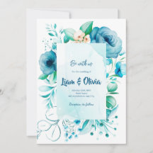 Carte Faire-part de mariage bleue d'aquarelle Flor