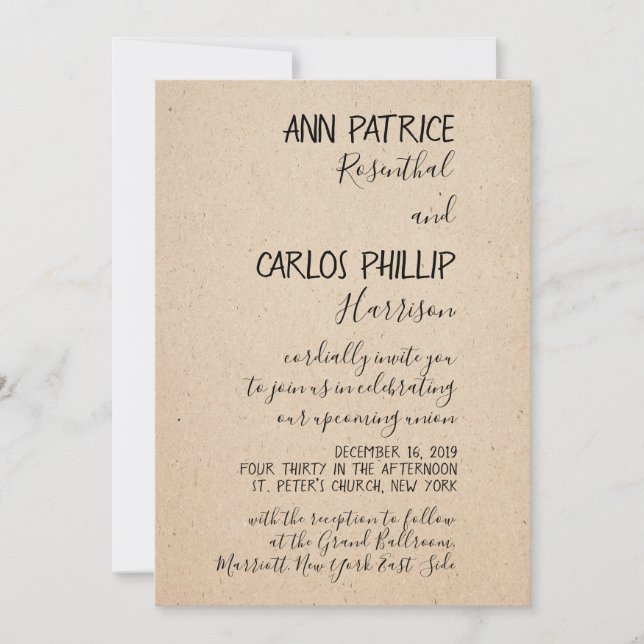 CARTE FAIRE-PART DE MARIAGE CLASSIQUE ÉCRITE À LA  (Devant)