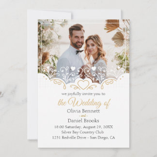 Carte faire-part de mariage d'or avec photo