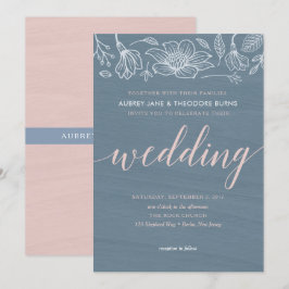 Carte Faire-part de mariage Dusty Blue & Blush Flo