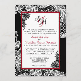 Carte Faire-part de mariage en dentelle noire et b