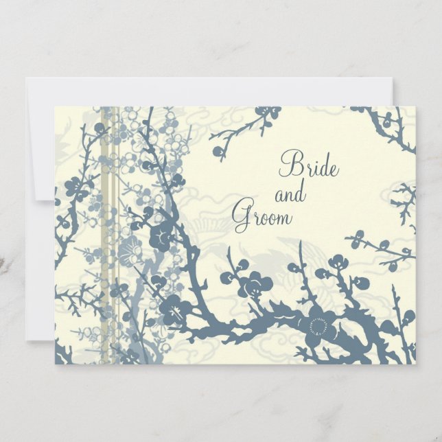 Carte Faire-part de mariage Florale Bleue (Devant)