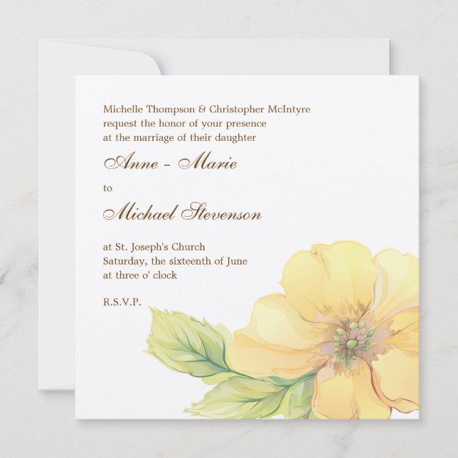 Carte Faire-part de mariage Floraux Aquarelles (Devant)